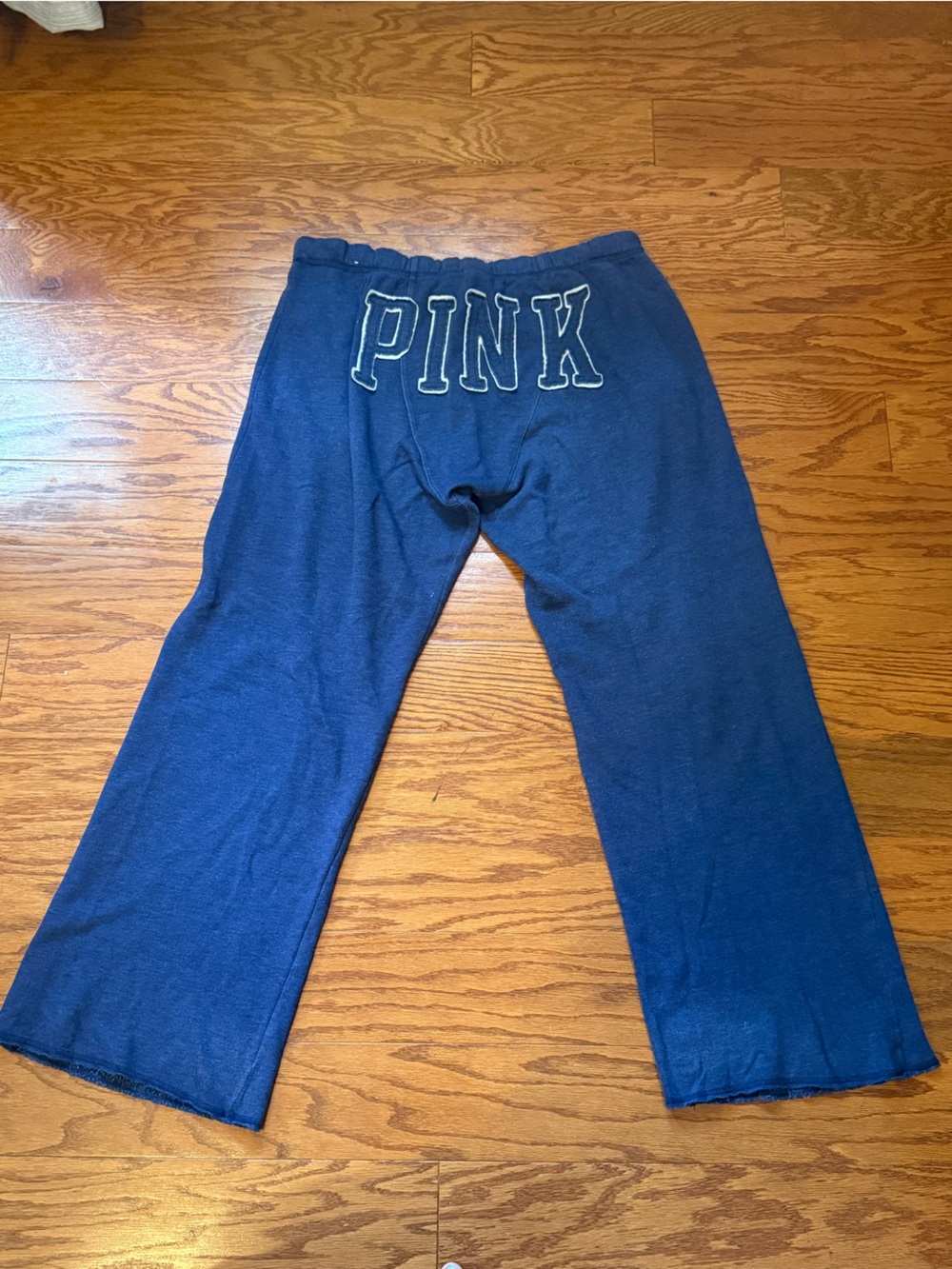 Vintage VS PINK Y2K Denim Blue Spellout Wide Leg Sweatpants M